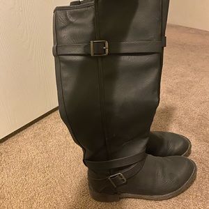 Tall black wide calf boots